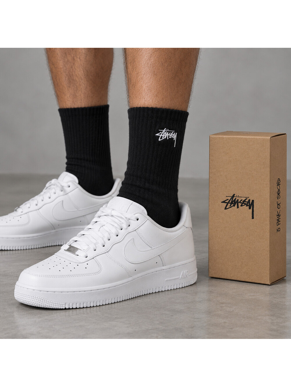 NWT Stussy Stock Crew Socks 3 Pack Black Mens Size 8-13 Embroidered Logo Boxed